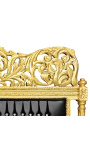 Baroque bed leatherette black with rhinestones and gold wood