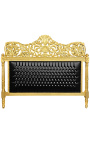 Baroque bed faux leather black with rhinestones and gold wood