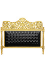 Baroque bed leatherette black with rhinestones and gold wood