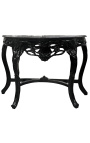 Console de style baroque en bois laqué noir et marbre noir