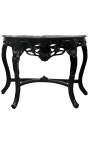 Baroque console with black lacquered wood and black marble