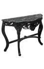 Baroque console with black lacquered wood and black marble