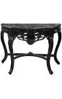 Baroque console with black lacquered wood and black marble