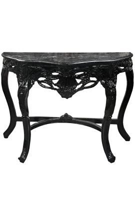 Console de style baroque en bois laqué noir et marbre noir