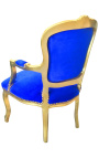 Baroque armchair of Louis XV style dark blue velvet and gold wood