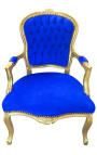 Fauteuil baroque de style Louis XV tissu velours bleu et bois doré