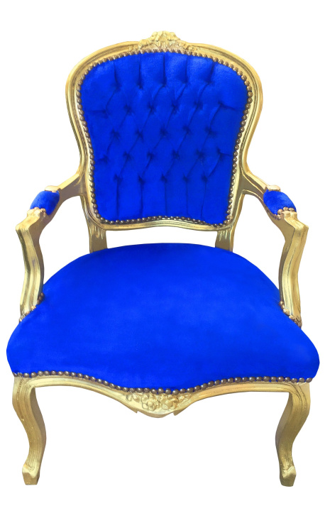 Baroque armchair of Louis XV style dark blue velvet and gold wood