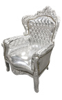 Gran sillón de estilo barroco piel de plata y madera de plata