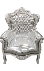 Gran sillón de estilo barroco piel de plata y madera de plata