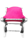 Roman bench (or Dagobert) rose fushia fabric and silvered wood 