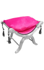 Roman bench (or Dagobert) rose fushia fabric and silvered wood 