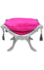 Roman bench (or Dagobert) rose fushia fabric and silvered wood 