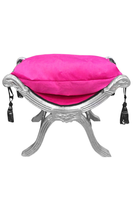 Dagobert Bench Fushia Růžová tkanina a stříbrné dřevo - 1