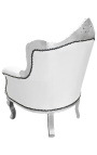 Sillón principe Barroque estilo pielette blanco y madera de plata