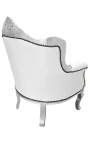 Sillón principe Barroque estilo pielette blanco y madera de plata