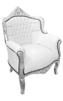 Židle "kníže" Barokní kůže bílé a stříbrné dřevo