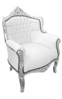 Sillón principe Barroque estilo pielette blanco y madera de plata