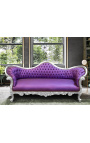 Barocksofa Napoleon III. Stoff lila Kunstleder und silbernes Holz