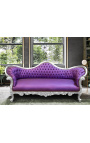 Sofá barroco Napoleón III tela de cuero púrpura y madera de plata