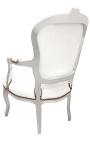 Fauteuil baroque de style Louis XV simili cuir blanc et bois argent