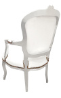 Μπαρόκ πολυθρόνα σε στυλ Louis XV λευκή δερματίνη και ασημί ξύλο