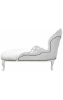 Grande chaise longue barocca in tessuto ecopelle bianco e legno bianco