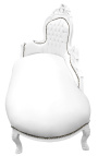 Grande chaise longue barocca in tessuto ecopelle bianco e legno bianco