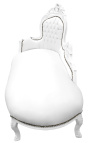Große Barock-Chaiselongue aus weißem Kunstleder und weißem Holz