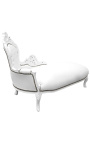 Chaise longue barroca gran de teixit d'imitació de pell blanca i fusta blanca