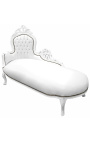 Grande chaise longue barocca in tessuto ecopelle bianco e legno bianco