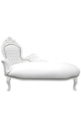 Chaise longue barroca gran de teixit d'imitació de pell blanca i fusta blanca