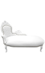 Grande chaise longue barocca in tessuto ecopelle bianco e legno bianco