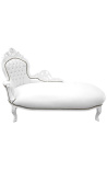 Grande méridienne baroque tissu simili cuir blanc et bois blanc