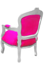 Fauteuil baroque enfant velours rose fuchsia et bois argent