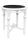 Pěkný kulatý bílý lakovaný dřevěný květinový stolek z černého mramoru ve stylu Louis XVI