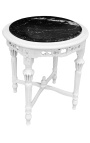 Хубава кръгла бяла лакирана дървена маса с цветя от черен мрамор в стил Луи XVI