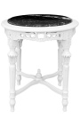 Pekný okrúhly biely lakovaný drevený kvetinový stolík z čierneho mramoru v štýle Ľudovíta XVI