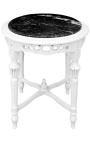 Nice round white lacquered wood flower table Louis XVI style black marble