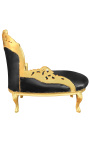 Barocke Chaiselongue aus schwarzem Kunstleder mit goldenem Holz