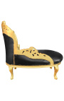 Chaise barocă Lunde Negru din piele cu lemn de aur - 15