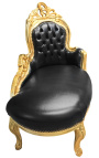 Baroque chaise longue black leatherette with gold wood