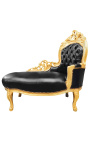 Barok chaise longue zwart kunstleer met goud hout