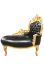 Barokk chaise longue fekete bőrszínű, arany fa - 1