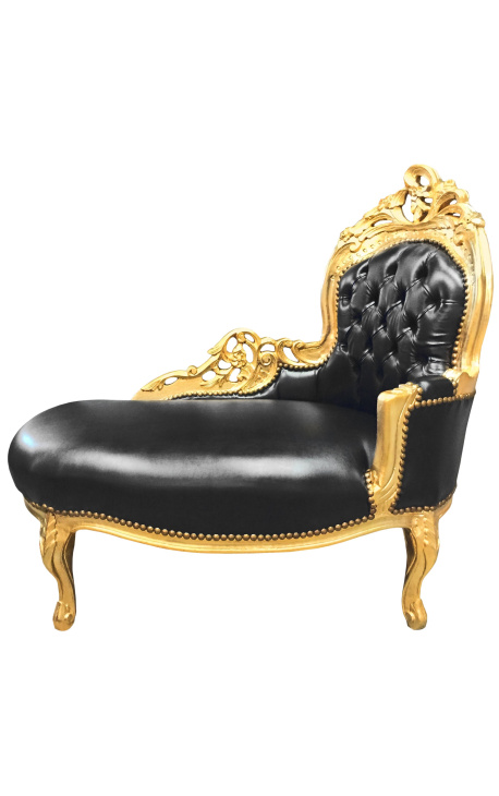 Barokowa szosa Longue czarna skóra ze złotym drewnem - 1