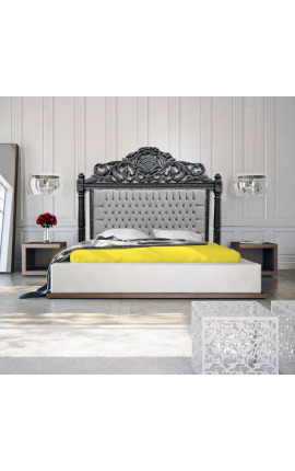 Barokkityylinen sängynpääty harmaa sametti ja mattamusta puu