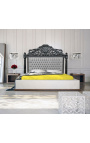 Baroque bed headboard grey velvet and matte black wood