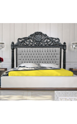 Barokk ágy fejtámla szürke bársony és matt fekete fa