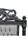 Barokk sengegavl grå fløyel og matt sort tre