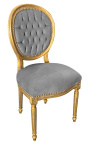 Stuhl im Louis XVI-Stil aus grauem und patiniertem Goldholz