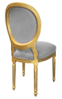 Liudviko XVI stiliaus kėdė pilka ir patinuota aukso mediena
